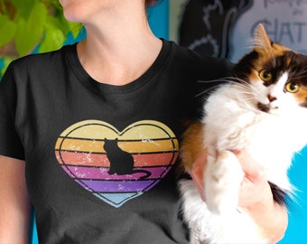 Retro Cat Heart T-Shirt, Cat Lover Gift