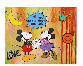 Gemälde Acrylbild Malerei Micky mouse minnie Original pop art street art Leinwand love gift