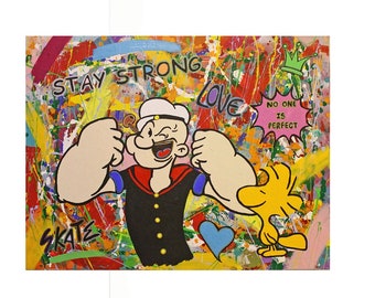 Gemälde Acrylbild Malerei POPEYE street art pop art be strong Original popart streetart Leinwand gift woodstock