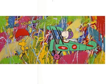Gemälde Acryl street art painting snoopy woodstock gift Original pop art frame Leinwand art abstract Malerei