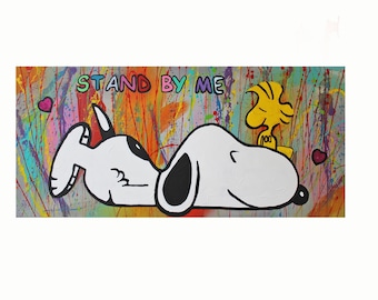 Pittura acrilica street art pittura snoopy woodstock regalo Cornice pop art originale su tela pittura astratta