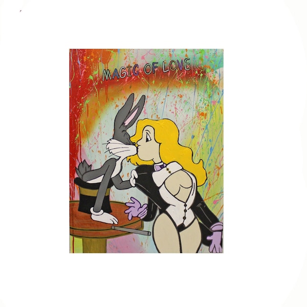 Gemälde Acrylbild Malerei bugs bunny abstrakt Original pop art street art Leinwand gift love