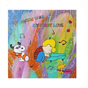 painting snoopy woodstock gift popart frame abstract