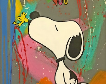Dipinto acrilico street art dipinto snoopy woodstock regalo pop art cornice tela arte astratta