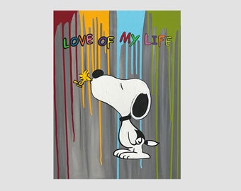 Dipinto acrilico street art dipinto snoopy woodstock regalo pop art cornice tela arte astratta
