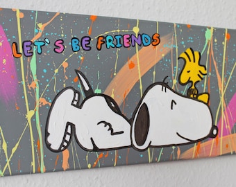 Dipinto acrilico street art dipinto snoopy woodstock regalo pop art cornice tela arte astratta dipinta a mano