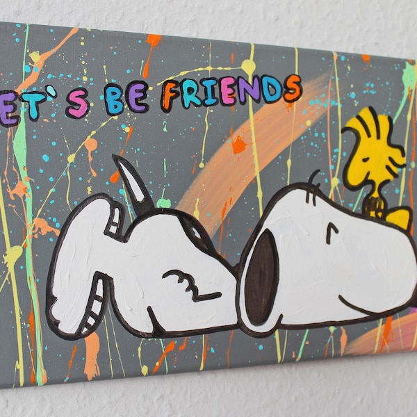 Gemälde Acryl street art Malerei snoopy woodstock gift pop art frame Leinwand art abstract handgemalt