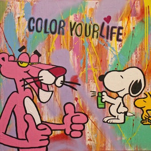 painting snoopy woodstock gift popart frame abstract
