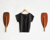 Vintage Simple Black Blouse, Oversized