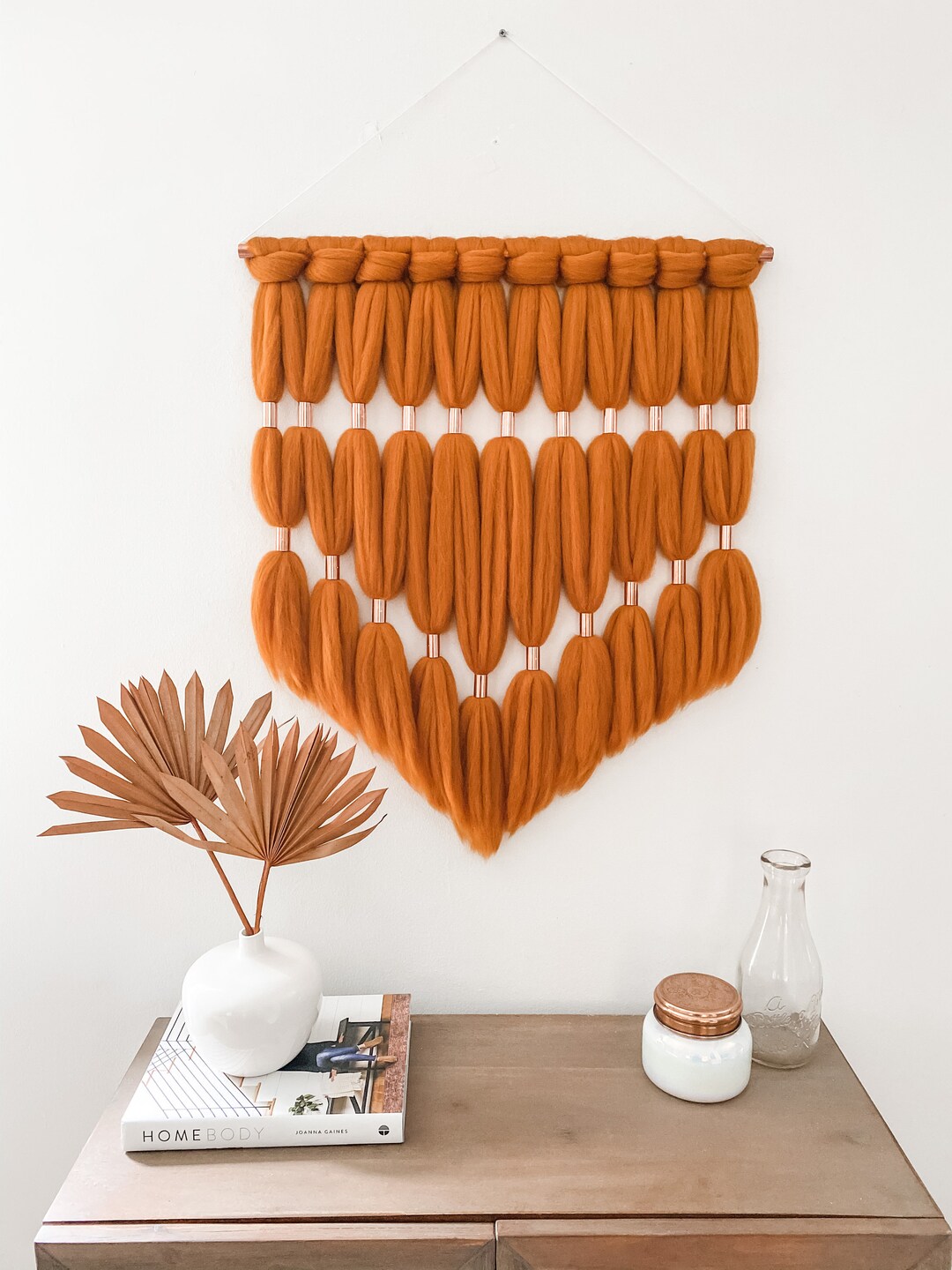 Boho Wall Hanging stevie in Rust Fiber Wall Tapestry Roving Wool Wall