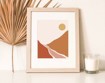 Canyon Sunrise | Giclee Art Print | Boho Artwork | Print Only | Desert Landscape | Desert Moon | Celestial Art | Desert Art