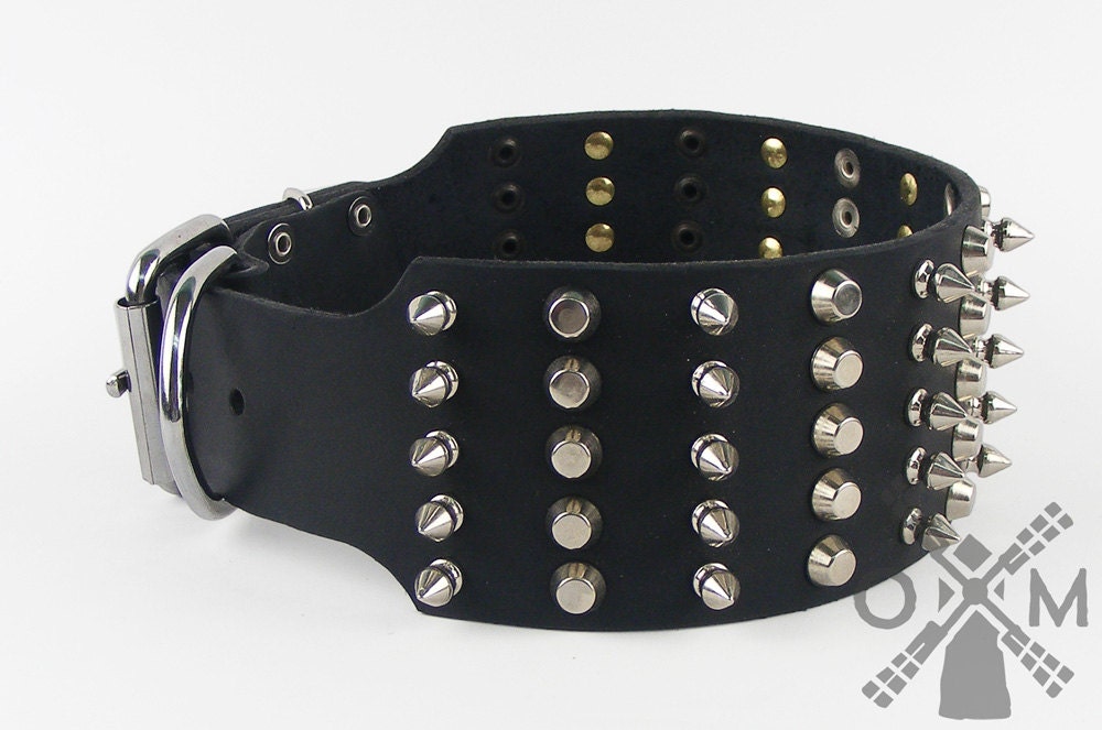 Extra Wide 3 Inch Spiked and Studded Leather Dog Collar for - Etsy