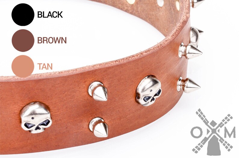 New Spiked Leather Dog Collar Silver Skull. 1 1/2 Etsy