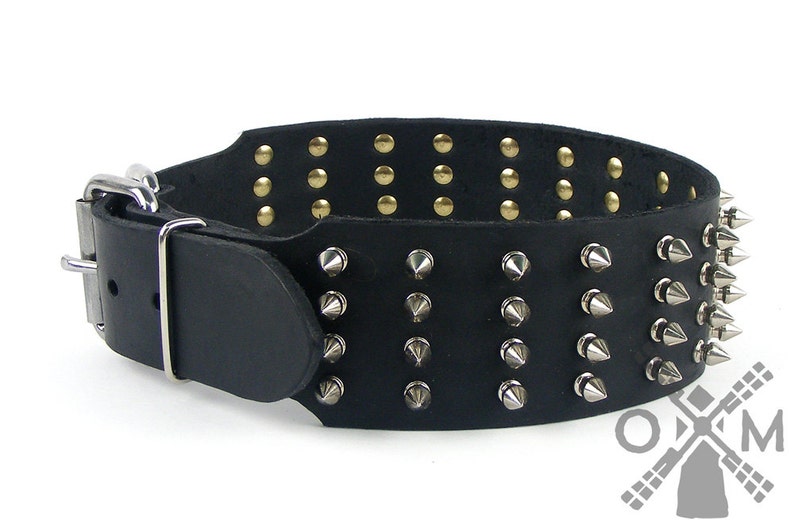 3 Inch Spiked Leather Dog Collar With Traditional Buckle - Etsy