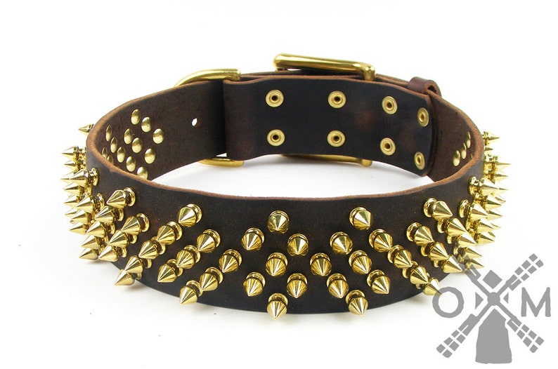 Elite Fully Spiked Leather Collar with Brass Spikes for Large Etsy