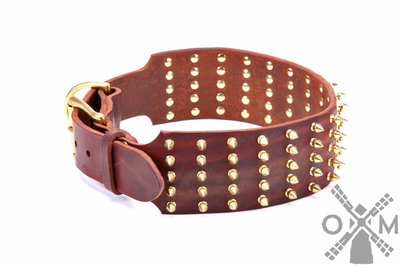 Amstaff Spiked Collar. 3 Inch Wide Leather Dog Collar With Etsy