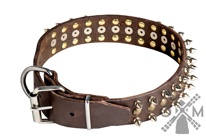 Extra breites Lederhalsband Hund mit 2 Reihen Stacheln 1 Etsy