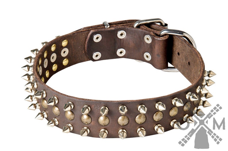 Extra breites Lederhalsband Hund mit 2 Reihen Stacheln 1 | Etsy