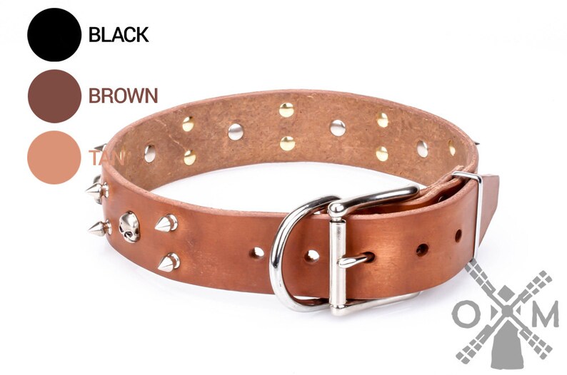 New Spiked Leather Dog Collar Silver Skull. 1 1/2 Etsy