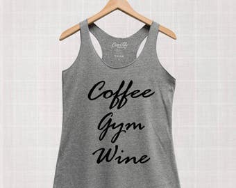 Coffee Gym Wine Tank Top: Women's Fitness Graphic Tee