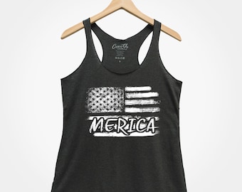 4th of July Racerback Tank: Women's Merica Retro Shirt