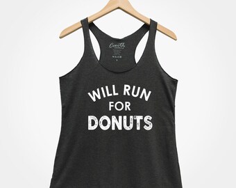 Camiseta sin mangas Will Run For Donuts: camiseta deportiva de espalda cruzada de mezcla triple para mujer