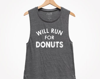 Camiseta sin mangas divertida para mujer "Correré por donas"