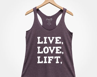 Live Love Lift, Women's Racerback Tank, Funny Tank Top, Workout Tank Top, Gym Tank, Fitness Shirt, Activeawear