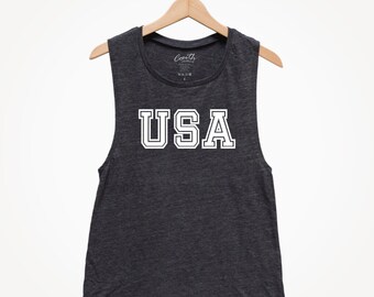 USA Tank Top: Women's Patriotic 4th of July Muscle Tee