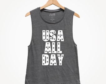 USA All Day Tank Top - 4th of July Women's Muscle Tank