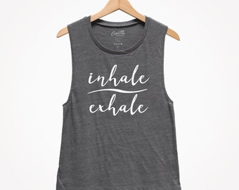 Inhale Exhale Tank Top: Women&#39;s Yoga Workout Muscle Shirt