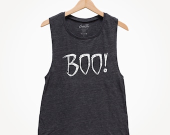 BOO! - Womens Halloween Shirt - Halloween Costume  - Muscle Tank Top - Funny Tank Top - Witch Tank - Funny Saying - Black Shirt