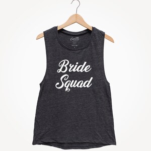 BRIDE SQUAD Tank Top, Women&#39;s Flowy Muscle Tee, Engagement Gift, Bachelorette Party, Workout Tank, Bride Workout Tank