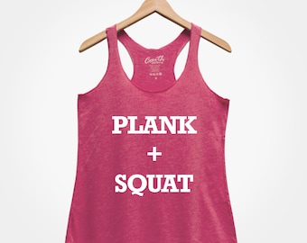 Camiseta de tirantes para mujer con plancha y sentadillas: camiseta de entrenamiento para gimnasio