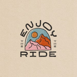 Enjoy The Ride Illustrated Art Print Multiple colors, green, black, rust, ski, snowboard, mountains, home decor, apres, winter Multi