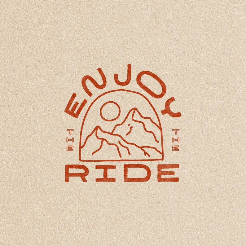 Enjoy The Ride Illustrated Art Print Multiple colors, green, black, rust, ski, snowboard, mountains, home decor, apres, winter Rust