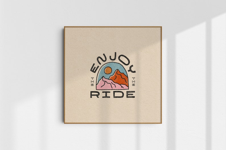 Enjoy The Ride Illustrated Art Print Multiple colors, green, black, rust, ski, snowboard, mountains, home decor, apres, winter image 1