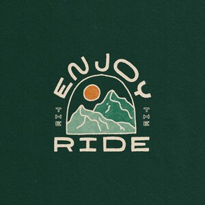 Enjoy The Ride Illustrated Art Print Multiple colors, green, black, rust, ski, snowboard, mountains, home decor, apres, winter Forest Green