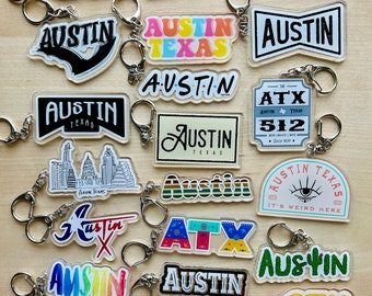 Llavero de Austin, llavero de Austin, Texas, regalo, recuerdo de Austin, llaveros bonitos, dije para bolso, dije para bolso