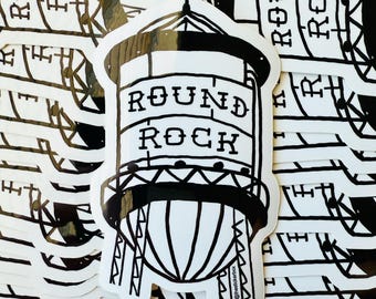Pegatina de Round Rock, Texas - Pegatina de Texas - Regalo de Round Rock - Recuerdo para amantes de Texas - Torre de agua de Round Rock