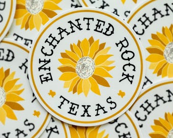 Enchanted Rock Sticker - Texas State Park Vinyl Decal - Hiking Adventure Souvenir - Nature Lover Gift - Sunflower Sticker - Texas Wildflower