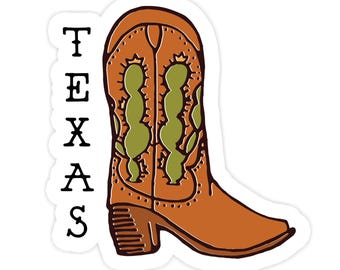Texas Brown Boot Sticker - Cowboy Boot Decal - Texas Souvenir - Gift