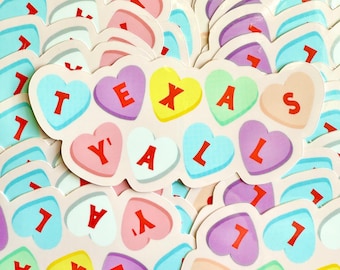 Texas Candy Hearts Sticker | Valentine's Day Texas Vinyl Decal | Vintage Old Fashioned Gift | Pastel Love Heart Aesthetic