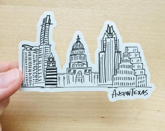 Austin Texas Sticker - Austin Skyline Sticker - Texas Stickers - Gifts - Party Favor - Austin Souvenir - Texas State Capitol