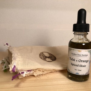 Tulsi + Orange Spiced Elixir // Herbal Extract Made with Organic Tulsi Oranges and Michigan Honey / Organic Alcohol