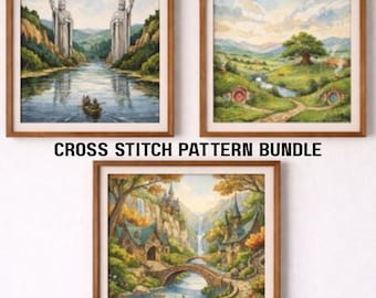 Bundel met Lord of the Rings-kruissteekpatronen | LOTR-patronen | Fantasiekruissteek | PDF-patroonset | Op Tolkien geïnspireerd decor