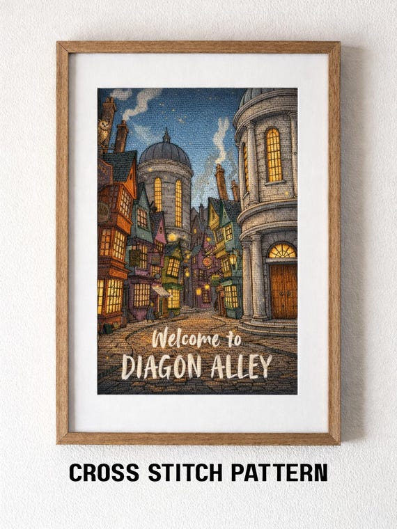Magical Village Cross Stitch Pattern | PDF Instant Download | Fantasy Wizarding Town | Intermediate Level