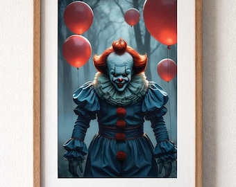Impresión digital de payaso malvado / Icono de terror para pared imprimible / Descarga instantánea PNG / Decoración gótica para el hogar