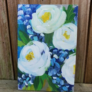 4x6 Floral Canvas Painting Blue