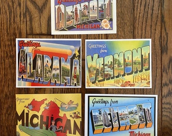 Assortiment de cartes postales d'état des États-Unis "Salutations de"